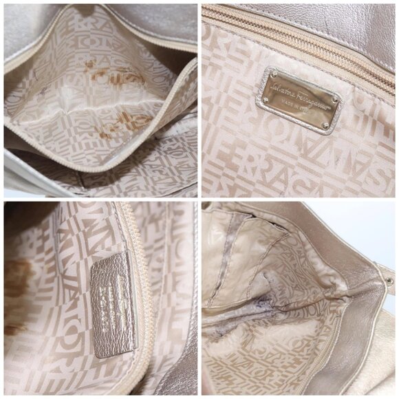 Salvatore Ferragamo Vala Shoulder Bag Leather Champagne Gold Auth 104964 - Picture 15 of 16